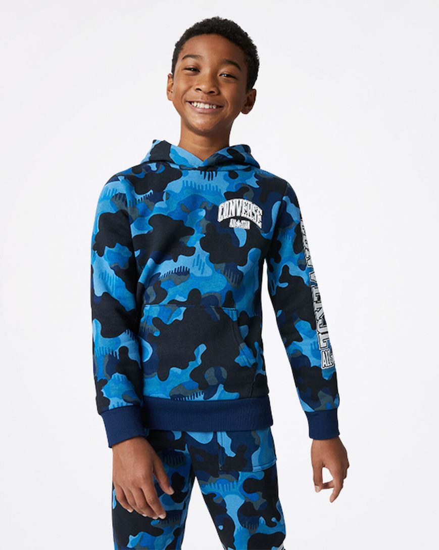 Sudadera Con Capucha Converse Camo Pullover Niño Azul Marino | PE EL5PW4